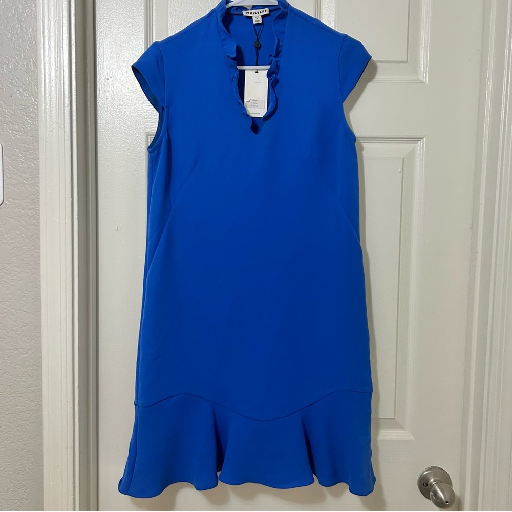 NWT Whistles Federica Crepe Dress in Blue Size 4 - Needs Cleaning - Picture 3 of 16
